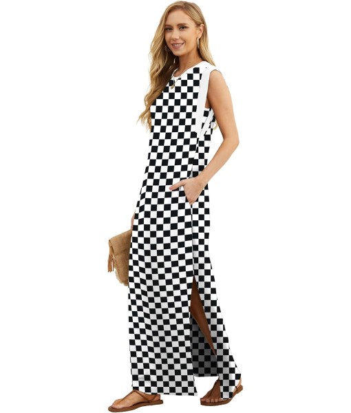 GRECERELLE 2025 Women Year-Round Casual Round Neck Loose Split Wrinkle-Free Long Maxi Vacation Dress with Pockets (XS-3XL)