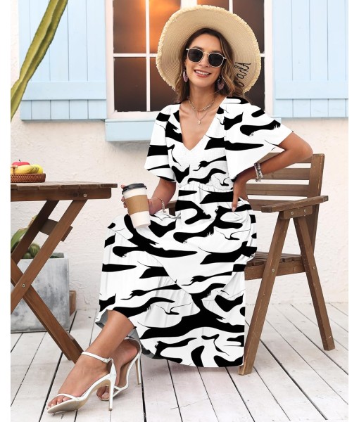 AUSELILY Women's Summer Empire Waist Dress Smocked Flutter Short Sleeve V Neck Midi Dresses 2025 New