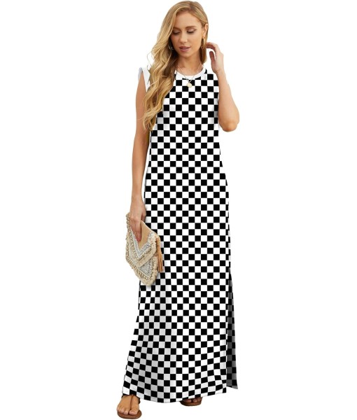 GRECERELLE 2025 Women Year-Round Casual Round Neck Loose Split Wrinkle-Free Long Maxi Vacation Dress with Pockets (XS-3XL)