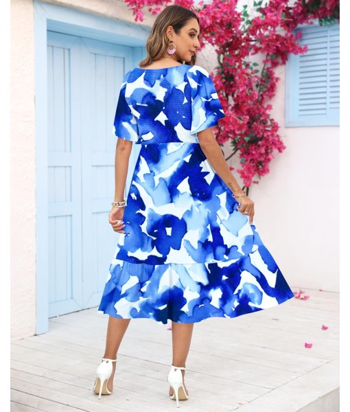 AUSELILY Women's Summer Empire Waist Dress Smocked Flutter Short Sleeve V Neck Midi Dresses 2025 New