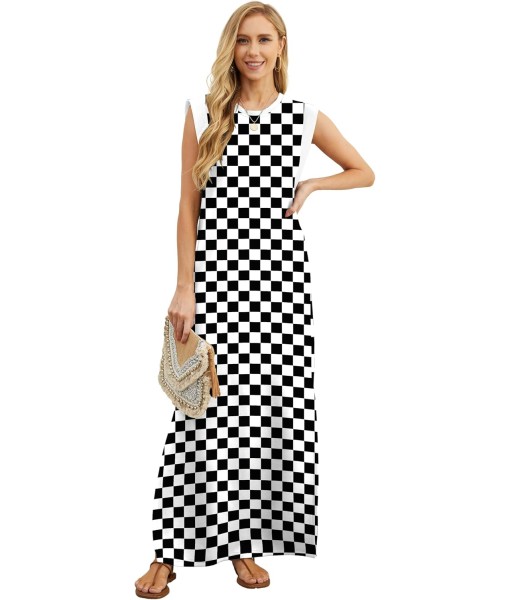 GRECERELLE 2025 Women Year-Round Casual Round Neck Loose Split Wrinkle-Free Long Maxi Vacation Dress with Pockets (XS-3XL)