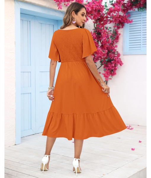 AUSELILY Women's Summer Empire Waist Dress Smocked Flutter Short Sleeve V Neck Midi Dresses 2025 New