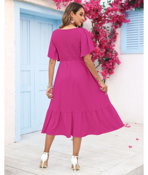 AUSELILY Women's Summer Empire Waist Dress Smocked Flutter Short Sleeve V Neck Midi Dresses 2025 New