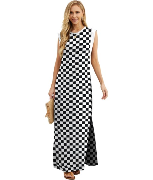 GRECERELLE 2025 Women Year-Round Casual Round Neck Loose Split Wrinkle-Free Long Maxi Vacation Dress with Pockets (XS-3XL)