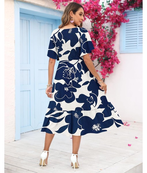 AUSELILY Women's Summer Empire Waist Dress Smocked Flutter Short Sleeve V Neck Midi Dresses 2025 New