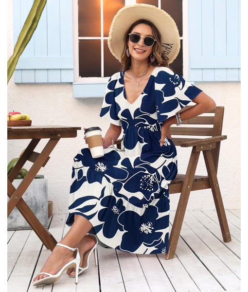 AUSELILY Women's Summer Empire Waist Dress Smocked Flutter Short Sleeve V Neck Midi Dresses 2025 New