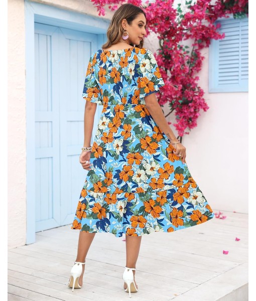 AUSELILY Women's Summer Empire Waist Dress Smocked Flutter Short Sleeve V Neck Midi Dresses 2025 New