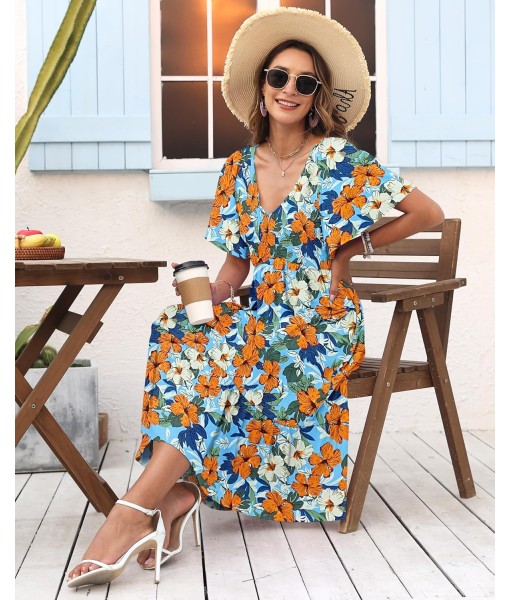 AUSELILY Women's Summer Empire Waist Dress Smocked Flutter Short Sleeve V Neck Midi Dresses 2025 New