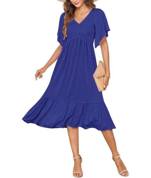 AUSELILY Women's Summer Empire Waist Dress Smocked Flutter Short Sleeve V Neck Midi Dresses 2025 New