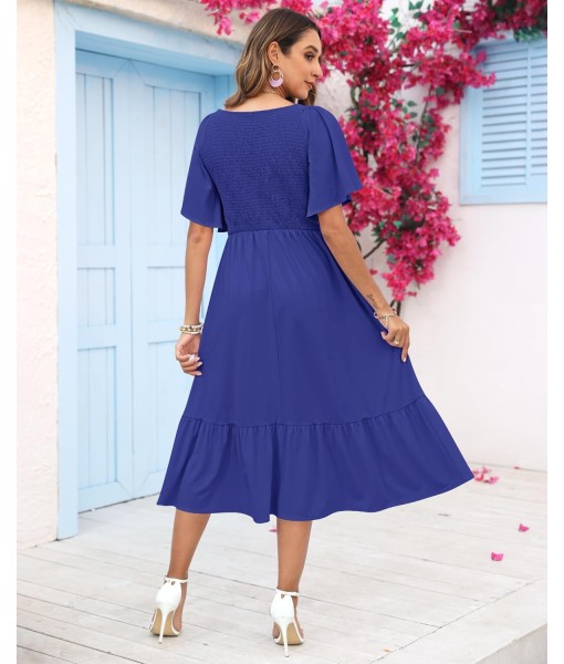 AUSELILY Women's Summer Empire Waist Dress Smocked Flutter Short Sleeve V Neck Midi Dresses 2025 New