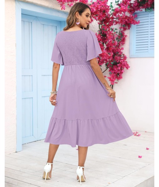 AUSELILY Women's Summer Empire Waist Dress Smocked Flutter Short Sleeve V Neck Midi Dresses 2025 New