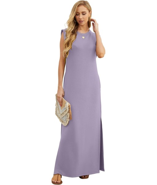 GRECERELLE 2025 Women Year-Round Casual Round Neck Loose Split Wrinkle-Free Long Maxi Vacation Dress with Pockets (XS-3XL)