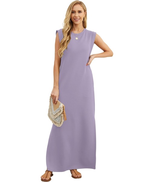 GRECERELLE 2025 Women Year-Round Casual Round Neck Loose Split Wrinkle-Free Long Maxi Vacation Dress with Pockets (XS-3XL)