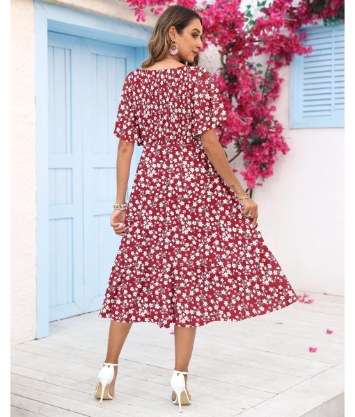 AUSELILY Women's Summer Empire Waist Dress Smocked Flutter Short Sleeve V Neck Midi Dresses 2025 New