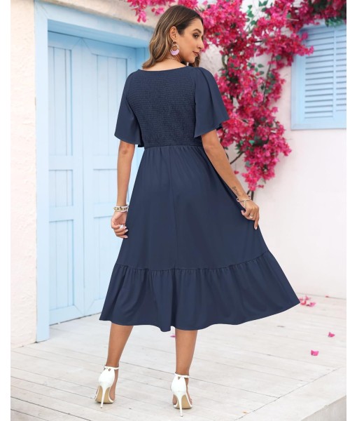 AUSELILY Women's Summer Empire Waist Dress Smocked Flutter Short Sleeve V Neck Midi Dresses 2025 New