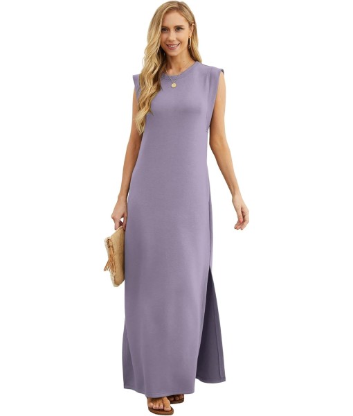 GRECERELLE 2025 Women Year-Round Casual Round Neck Loose Split Wrinkle-Free Long Maxi Vacation Dress with Pockets (XS-3XL)