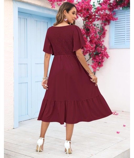 AUSELILY Women's Summer Empire Waist Dress Smocked Flutter Short Sleeve V Neck Midi Dresses 2025 New