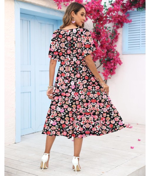 AUSELILY Women's Summer Empire Waist Dress Smocked Flutter Short Sleeve V Neck Midi Dresses 2025 New