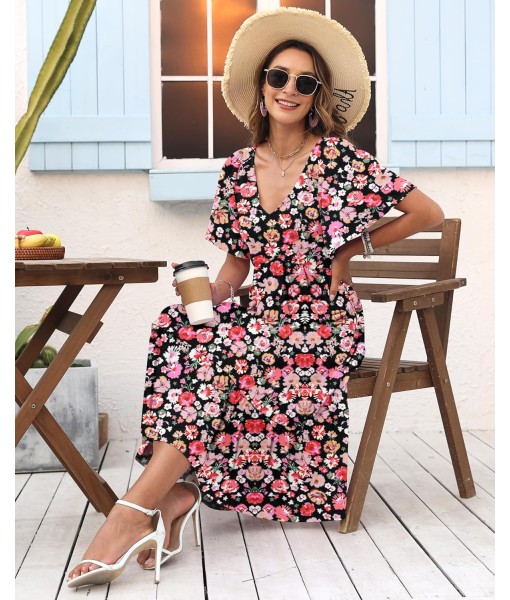 AUSELILY Women's Summer Empire Waist Dress Smocked Flutter Short Sleeve V Neck Midi Dresses 2025 New