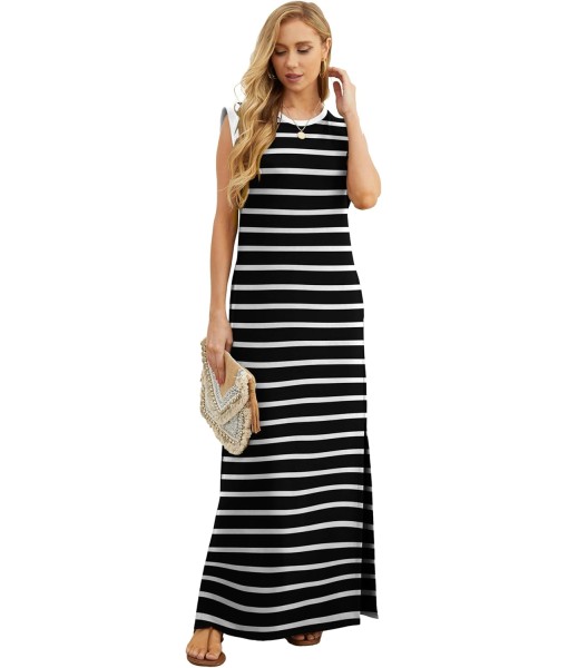 GRECERELLE 2025 Women Year-Round Casual Round Neck Loose Split Wrinkle-Free Long Maxi Vacation Dress with Pockets (XS-3XL)