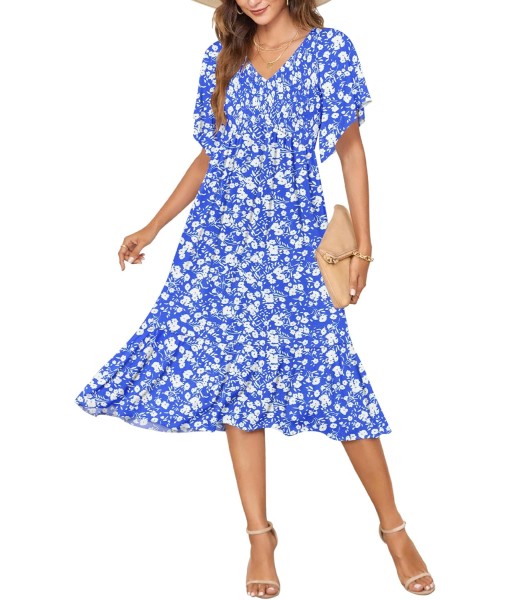 AUSELILY Women's Summer Empire Waist Dress Smocked Flutter Short Sleeve V Neck Midi Dresses 2025 New