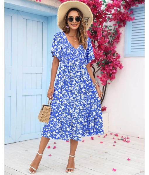 AUSELILY Women's Summer Empire Waist Dress Smocked Flutter Short Sleeve V Neck Midi Dresses 2025 New