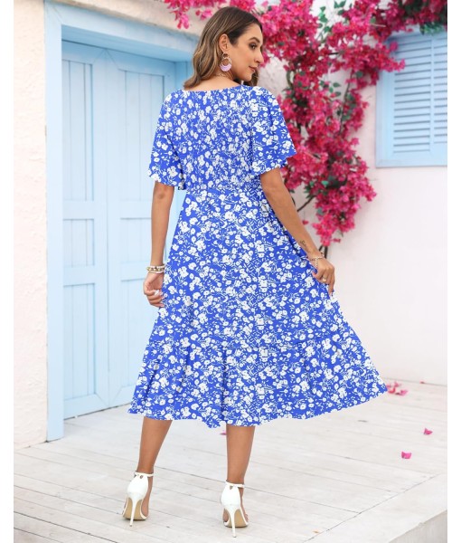 AUSELILY Women's Summer Empire Waist Dress Smocked Flutter Short Sleeve V Neck Midi Dresses 2025 New