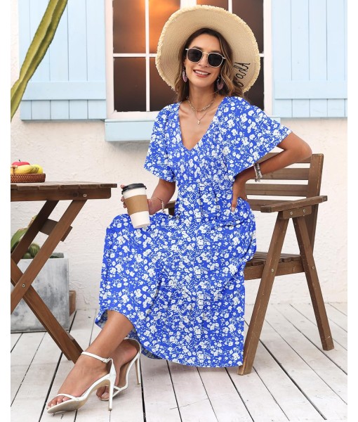 AUSELILY Women's Summer Empire Waist Dress Smocked Flutter Short Sleeve V Neck Midi Dresses 2025 New