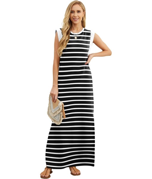 GRECERELLE 2025 Women Year-Round Casual Round Neck Loose Split Wrinkle-Free Long Maxi Vacation Dress with Pockets (XS-3XL)