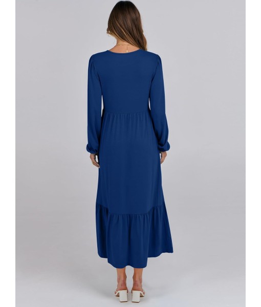 ANRABESS Long Sleeve Midi Dresses for Women Casual 2025 Fall Crewneck A Line Tiered Flowy Loose Trendy Dresses with Pockets