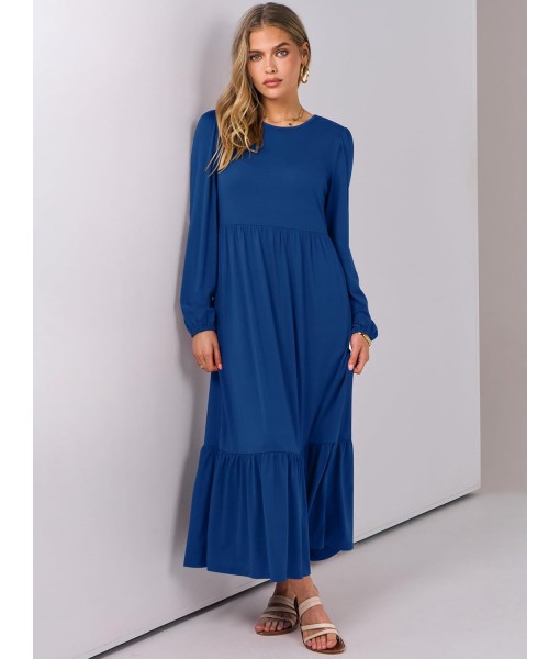 ANRABESS Long Sleeve Midi Dresses for Women Casual 2025 Fall Crewneck A Line Tiered Flowy Loose Trendy Dresses with Pockets