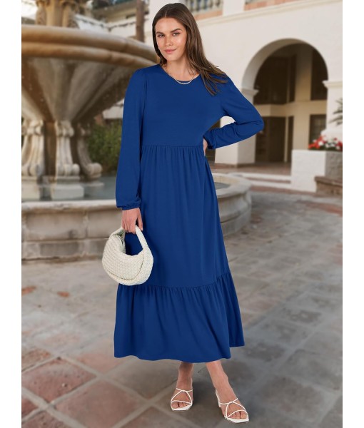 ANRABESS Long Sleeve Midi Dresses for Women Casual 2025 Fall Crewneck A Line Tiered Flowy Loose Trendy Dresses with Pockets