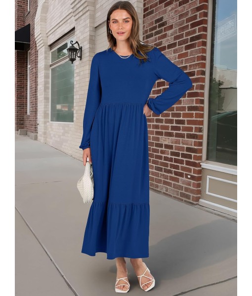 ANRABESS Long Sleeve Midi Dresses for Women Casual 2025 Fall Crewneck A Line Tiered Flowy Loose Trendy Dresses with Pockets