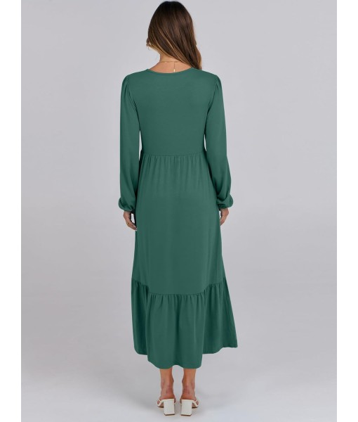 ANRABESS Long Sleeve Midi Dresses for Women Casual 2025 Fall Crewneck A Line Tiered Flowy Loose Trendy Dresses with Pockets