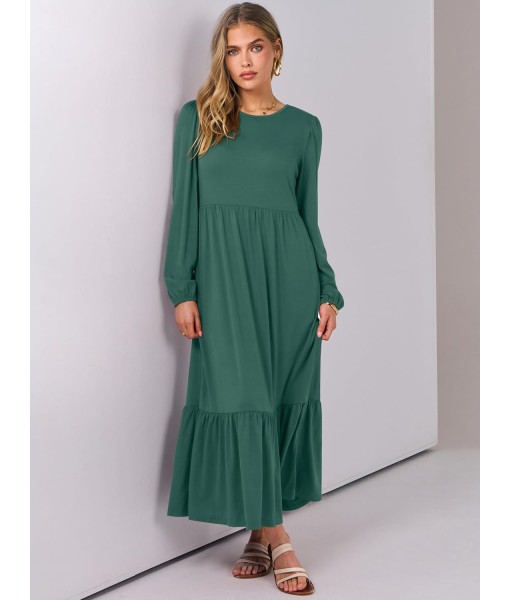 ANRABESS Long Sleeve Midi Dresses for Women Casual 2025 Fall Crewneck A Line Tiered Flowy Loose Trendy Dresses with Pockets