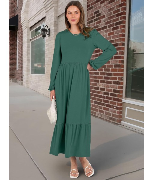 ANRABESS Long Sleeve Midi Dresses for Women Casual 2025 Fall Crewneck A Line Tiered Flowy Loose Trendy Dresses with Pockets