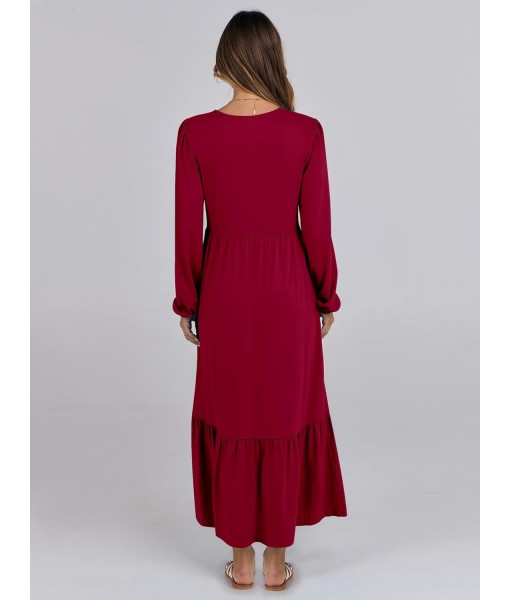 ANRABESS Long Sleeve Midi Dresses for Women Casual 2025 Fall Crewneck A Line Tiered Flowy Loose Trendy Dresses with Pockets