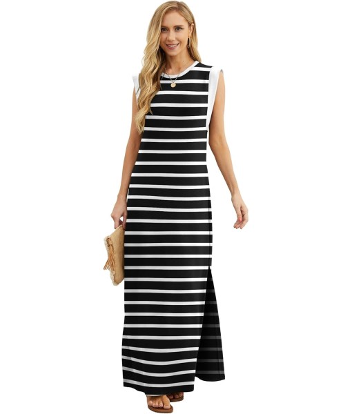 GRECERELLE 2025 Women Year-Round Casual Round Neck Loose Split Wrinkle-Free Long Maxi Vacation Dress with Pockets (XS-3XL)