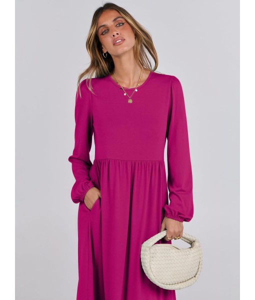 ANRABESS Long Sleeve Midi Dresses for Women Casual 2025 Fall Crewneck A Line Tiered Flowy Loose Trendy Dresses with Pockets