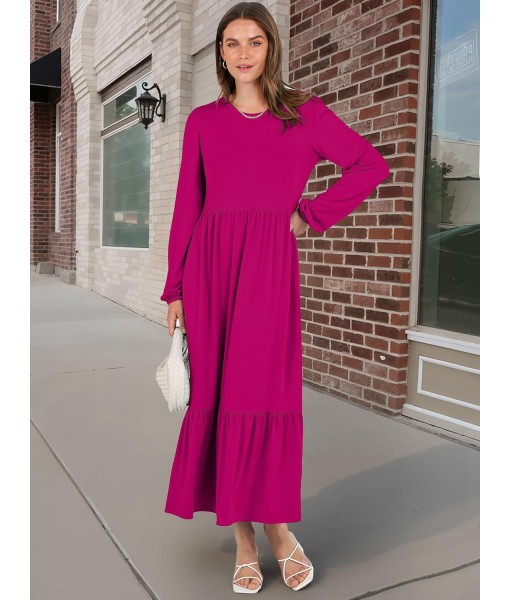 ANRABESS Long Sleeve Midi Dresses for Women Casual 2025 Fall Crewneck A Line Tiered Flowy Loose Trendy Dresses with Pockets