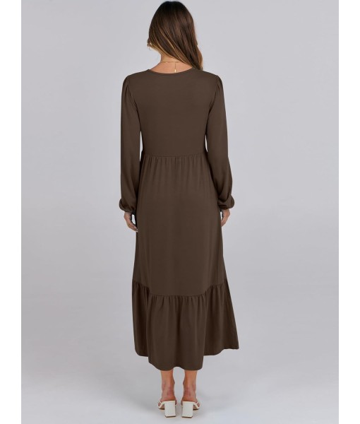ANRABESS Long Sleeve Midi Dresses for Women Casual 2025 Fall Crewneck A Line Tiered Flowy Loose Trendy Dresses with Pockets
