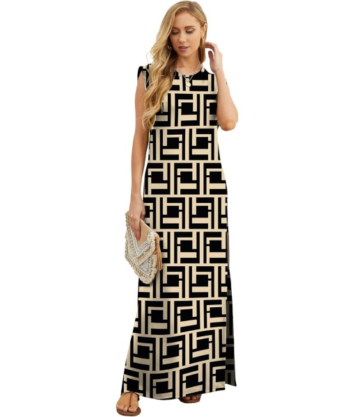 GRECERELLE 2025 Women Year-Round Casual Round Neck Loose Split Wrinkle-Free Long Maxi Vacation Dress with Pockets (XS-3XL)