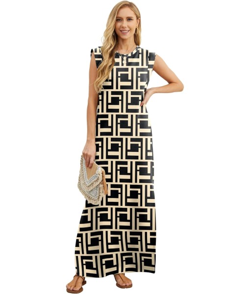 GRECERELLE 2025 Women Year-Round Casual Round Neck Loose Split Wrinkle-Free Long Maxi Vacation Dress with Pockets (XS-3XL)