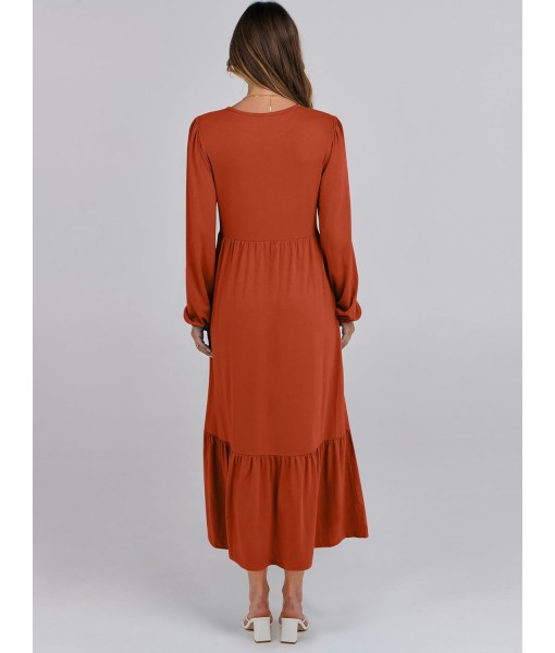 ANRABESS Long Sleeve Midi Dresses for Women Casual 2025 Fall Crewneck A Line Tiered Flowy Loose Trendy Dresses with Pockets