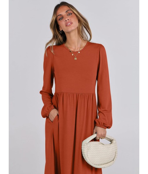 ANRABESS Long Sleeve Midi Dresses for Women Casual 2025 Fall Crewneck A Line Tiered Flowy Loose Trendy Dresses with Pockets