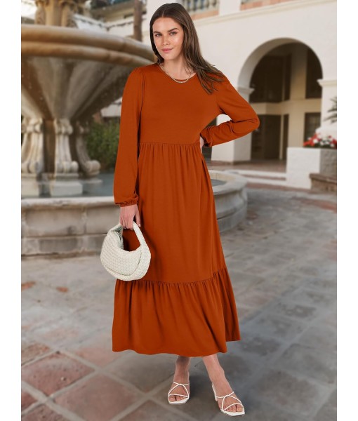 ANRABESS Long Sleeve Midi Dresses for Women Casual 2025 Fall Crewneck A Line Tiered Flowy Loose Trendy Dresses with Pockets