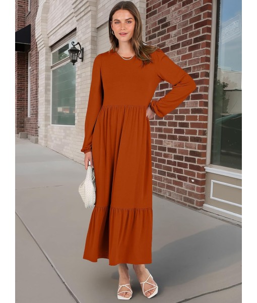 ANRABESS Long Sleeve Midi Dresses for Women Casual 2025 Fall Crewneck A Line Tiered Flowy Loose Trendy Dresses with Pockets
