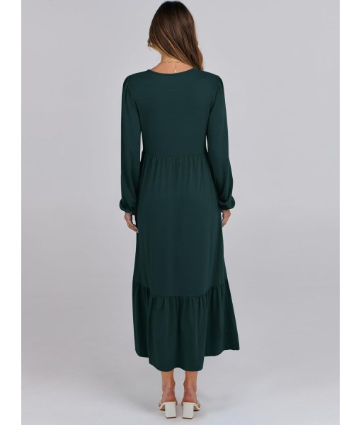 ANRABESS Long Sleeve Midi Dresses for Women Casual 2025 Fall Crewneck A Line Tiered Flowy Loose Trendy Dresses with Pockets