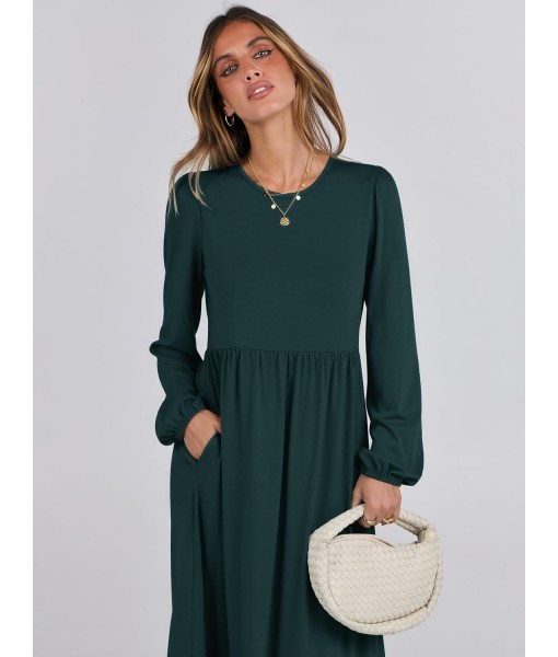 ANRABESS Long Sleeve Midi Dresses for Women Casual 2025 Fall Crewneck A Line Tiered Flowy Loose Trendy Dresses with Pockets
