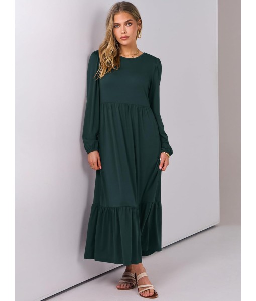 ANRABESS Long Sleeve Midi Dresses for Women Casual 2025 Fall Crewneck A Line Tiered Flowy Loose Trendy Dresses with Pockets